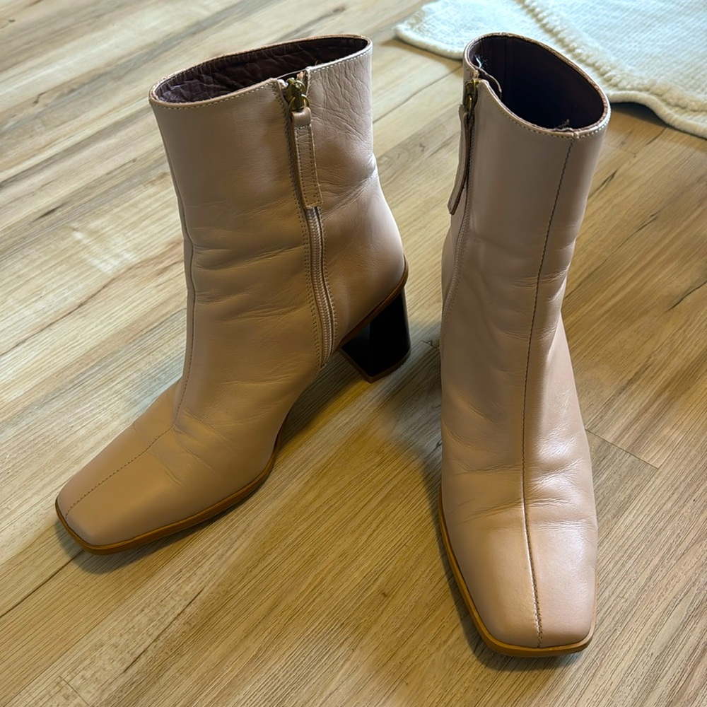 Alohas Square Toe Block Heel Boots – Size 39 Beige